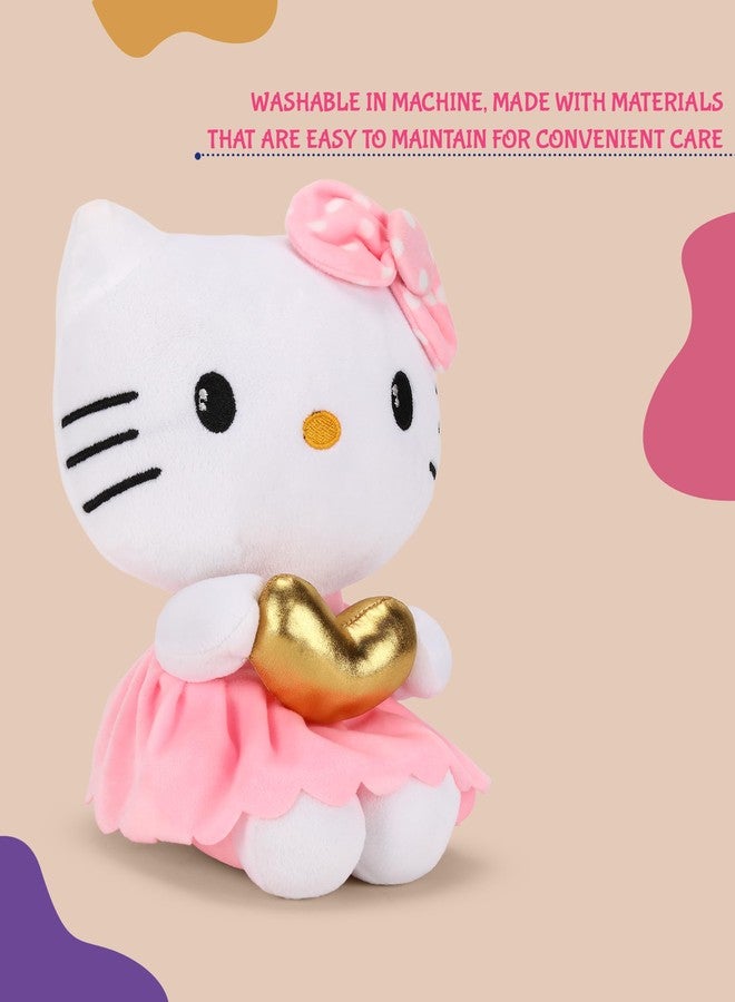 هالو كيتي دمية هيلو كيتي PPI-HK-010، دمية قطيفة ناعمة ترتدي فستانًا ورديًا ساحرًا مع فيونكة وردية وقلب ذهبي في يدها، ألعاب قطيفة للأطفال، ألعاب ناعمة للبنات والأولاد، لعبة قطيفة للأطفال من عمر 3 سنوات فما فوق، آمنة وغير سامة - Image 3